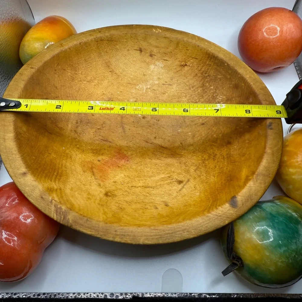 Wooden‎ Dough Bowl with Alabaster Stone Fruit Still Life Farmhouse Decor